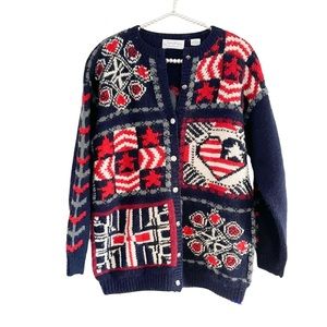 VINTAGE 80’S Jayson Younger 100% Wool Knit Novelty Cardigan Sweater